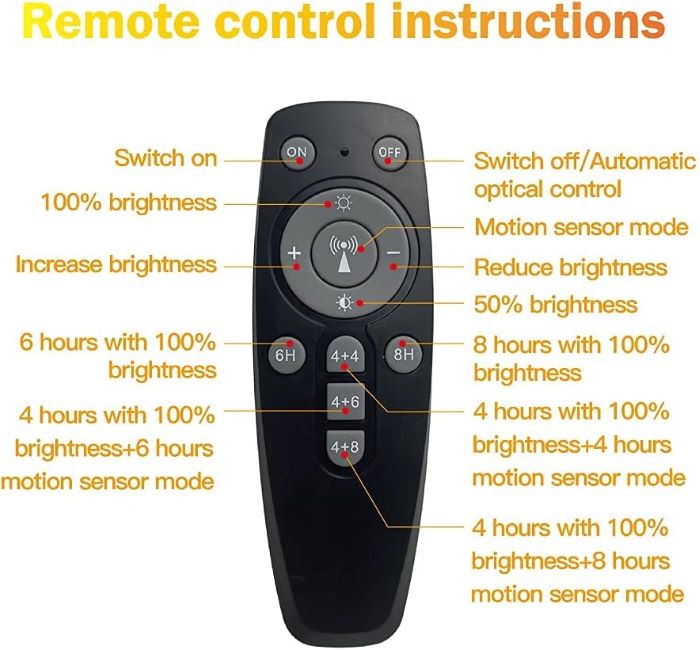 Remote đèn mặt trời màu đen có nhiều nút điều khiển khác nhau