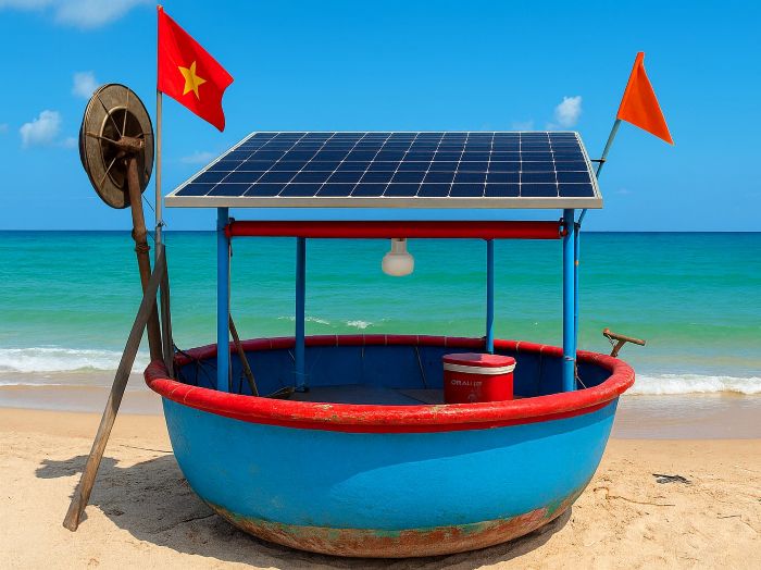 Tiết kiệm chi phí dầu đèn với điện năng lượng mặt trời trên thúng câu mực