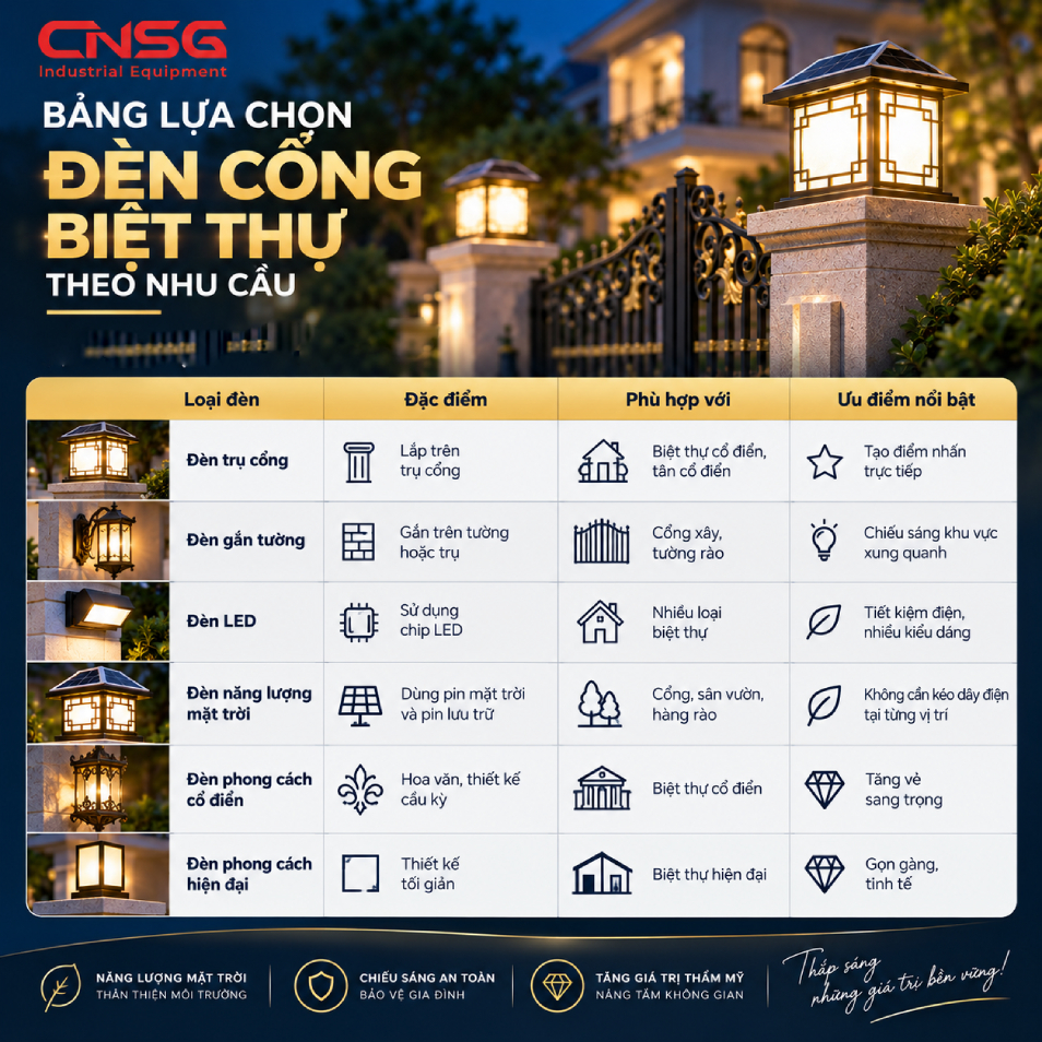 Bảng lựa chọn đèn cổng biệt thự theo nhu cầu.jpg